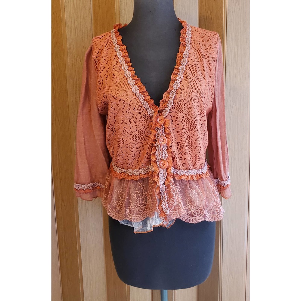 small orange linen blend  long sleeve blouse